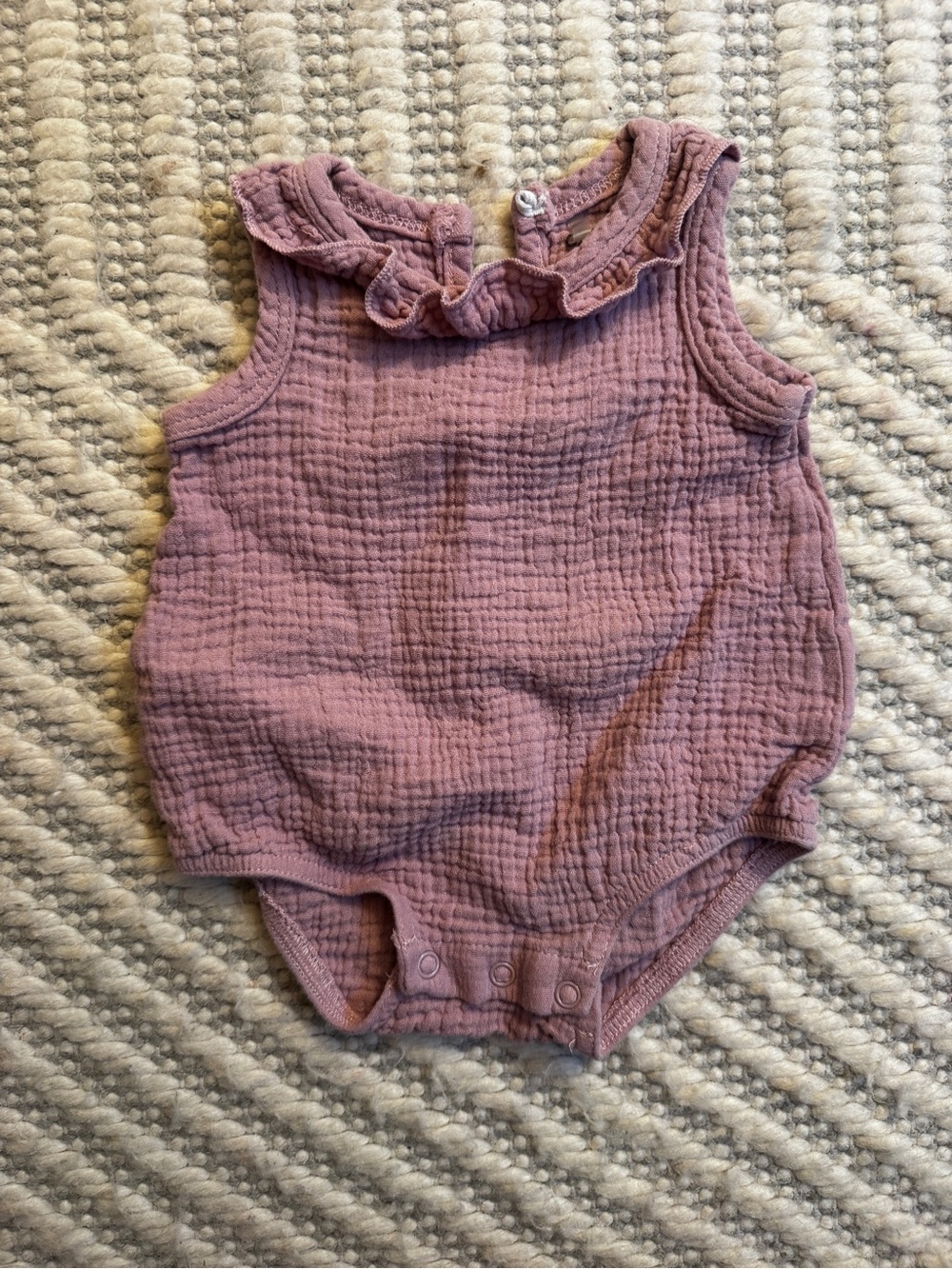 chick pea Mauve Ruffle Neck Muslin Infant Bodysuit